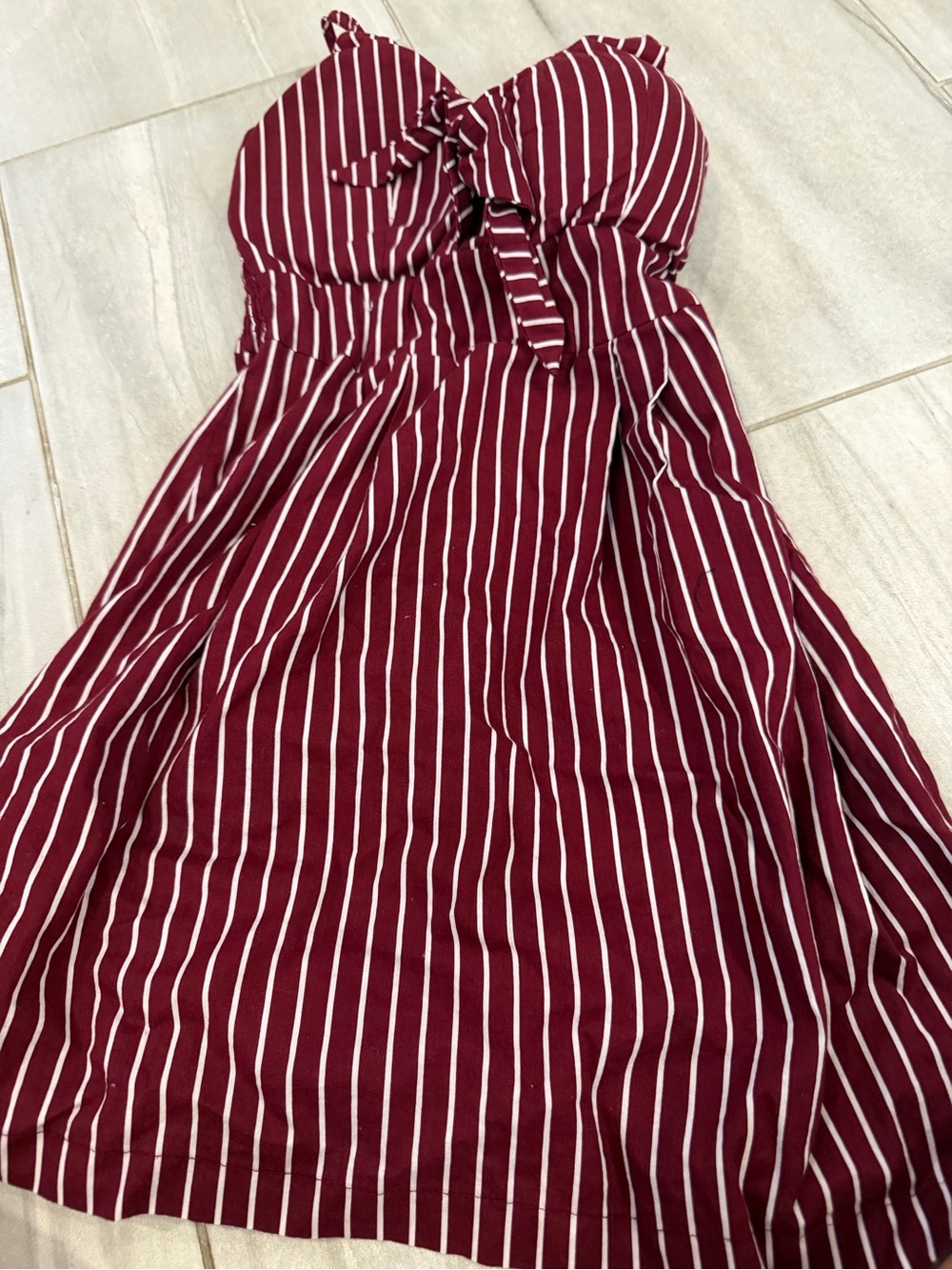 Purple Snow Strapless Burgundy and White Striped Sundress